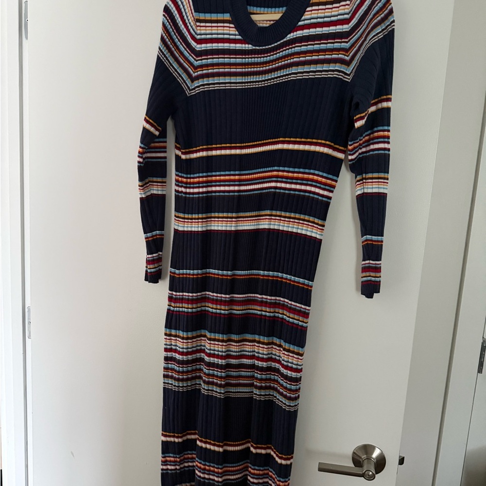 torrid Navy Ribbed Long Sleeve Striped Midi Dress